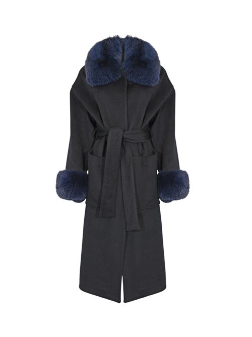 Cappotto CD1211 in misto lana con pelliccia di volpe Blu YES LONDON | CD1211BLU/BLU